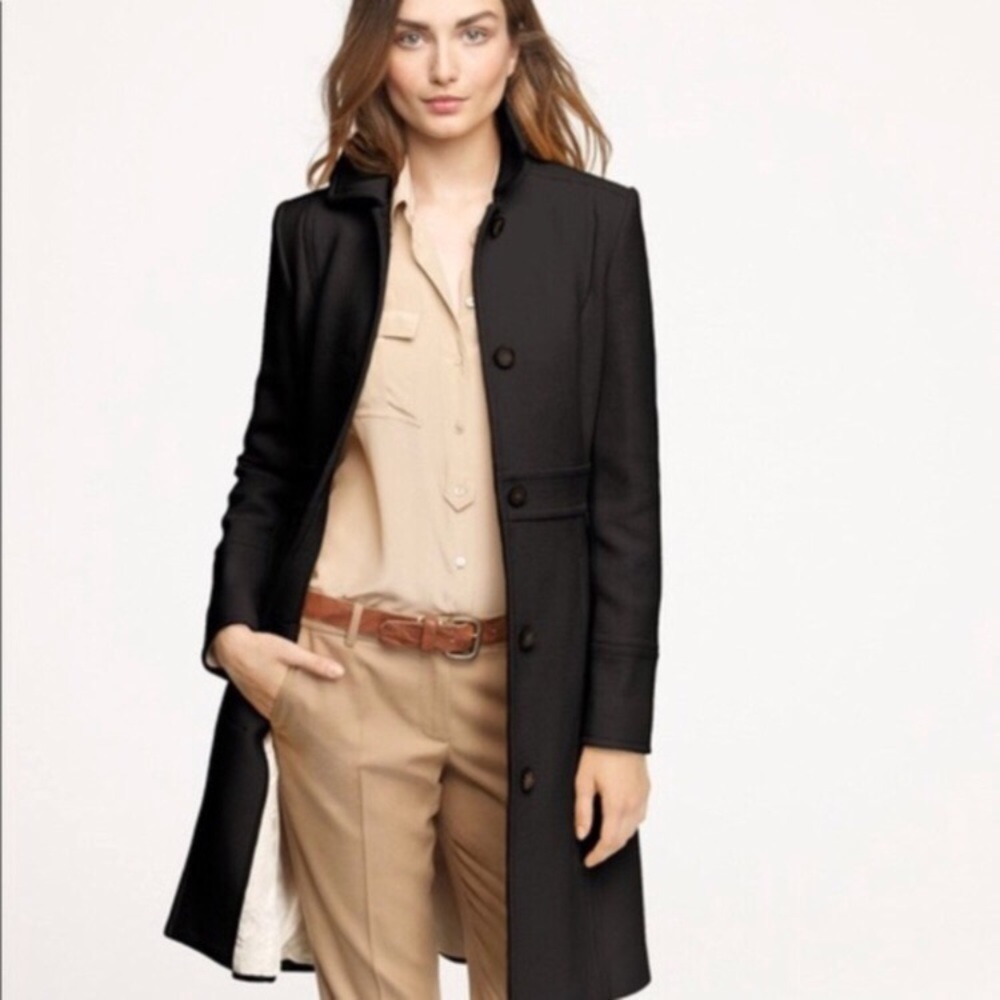 JCREW black structured crepe wool lady day coat